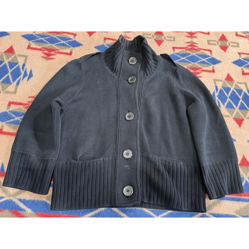 Burberry London Chunky Open Sweater Front Large Buttons Size Large Black Flaws